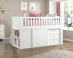 Galen White Low Loft Bunk With Bookcase And 2 Dressers - Ornate Home