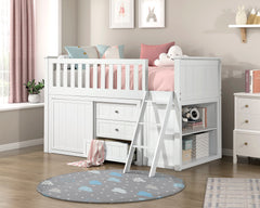 Galen White Low Loft Bunk With Bookcase And 2 Dressers - Ornate Home