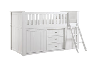 Galen White Low Loft Bunk with Bookcase & 2 Dressers - Ornate Home