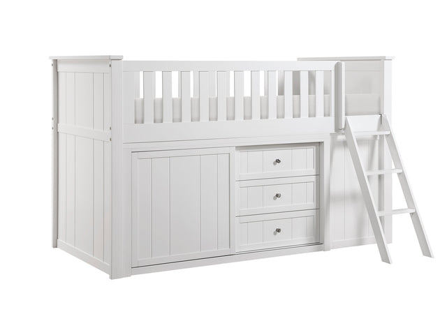 Galen White Low Loft Bunk with Bookcase & 2 Dressers - Ornate Home