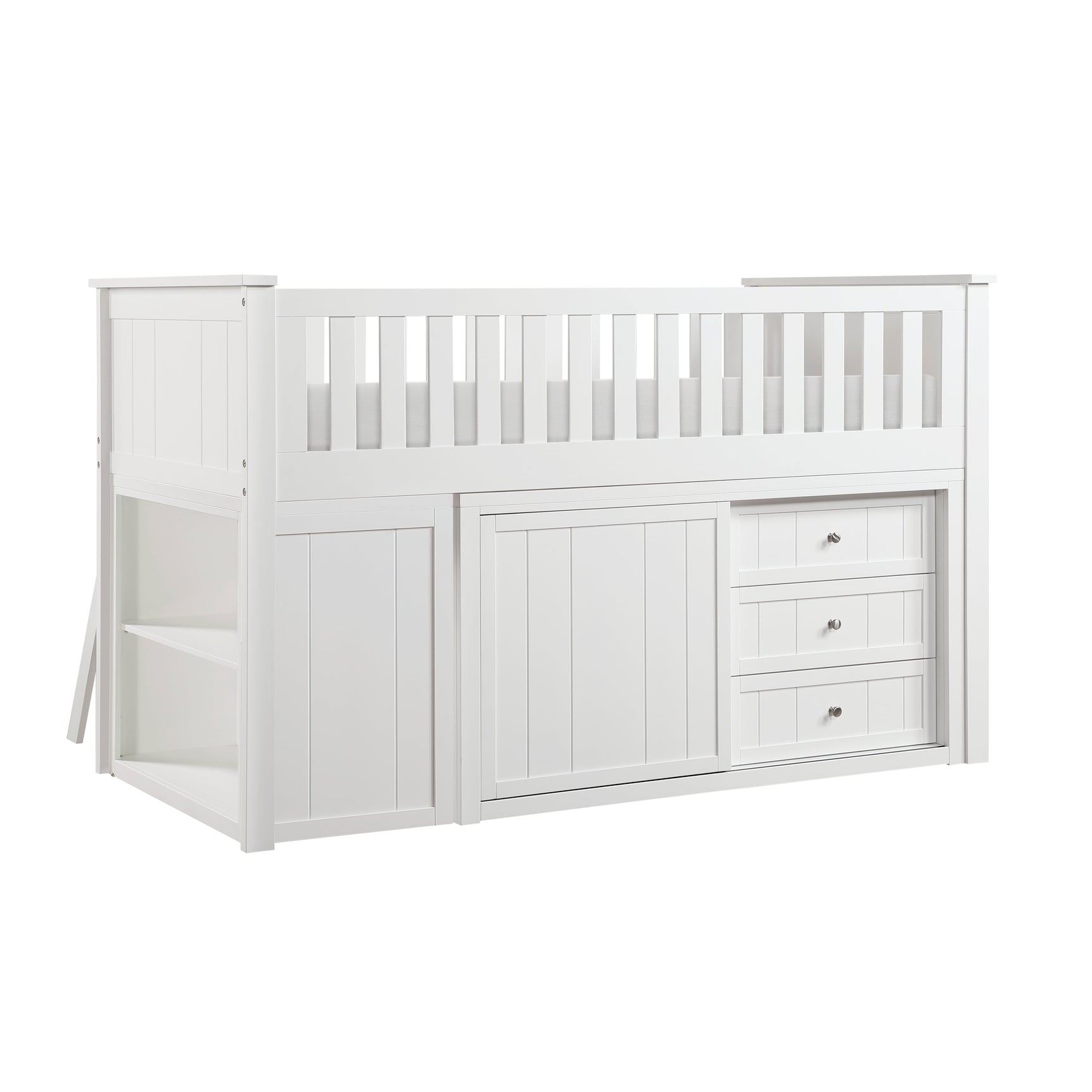 Galen White Low Loft Bunk with Bookcase & 2 Dressers - Ornate Home