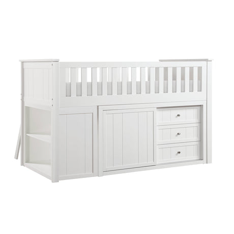 Galen White Low Loft Bunk with Bookcase & 2 Dressers - Ornate Home