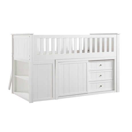 Galen White Low Loft Bunk with Bookcase & 2 Dressers - Ornate Home