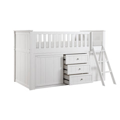 Galen White Low Loft Bunk with Bookcase & 2 Dressers - Ornate Home
