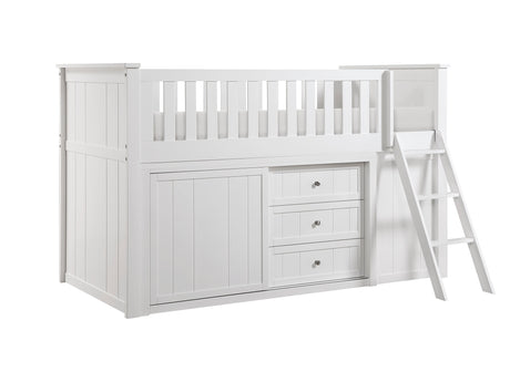 Galen White Low Loft Bunk with Bookcase&Dresser - Ornate Home