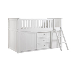 Galen White Low Loft Bunk with Bookcase&Dresser - Ornate Home