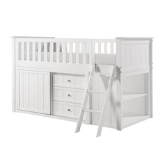 Galen White Low Loft Bunk with Bookcase&Dresser - Ornate Home
