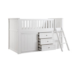 Galen White Low Loft Bunk with Bookcase&Dresser - Ornate Home
