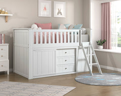 Galen White Low Loft Bunk with Bookcase&Dresser - Ornate Home