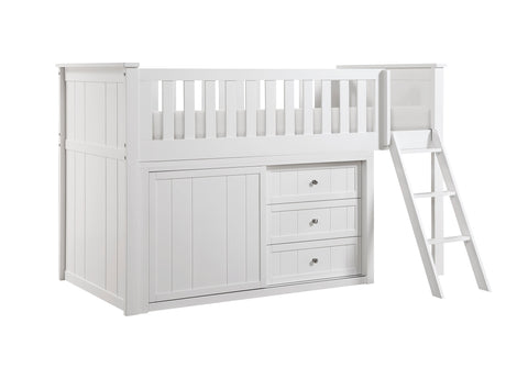 Galen White Low Loft Bunk with Dresser - Ornate Home