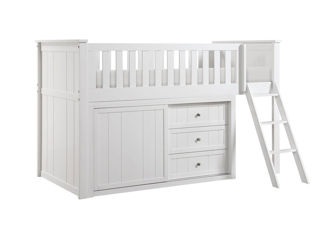 Galen White Low Loft Bunk with Dresser - Ornate Home