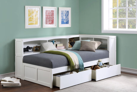 Galen White Twin Bookcase Corner Bed - Ornate Home