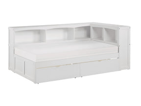 Galen White Twin Bookcase Corner Bed With Storage Boxes - Ornate Home