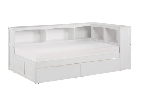 Galen White Twin Bookcase Corner Bed With Storage Boxes - Ornate Home