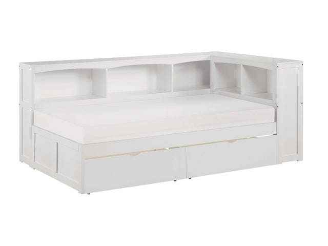 Galen White Twin Bookcase Corner Bed With Storage Boxes - Ornate Home