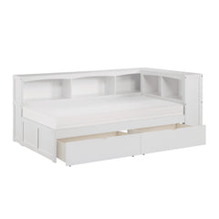 Galen White Twin Bookcase Corner Bed With Storage Boxes - Ornate Home