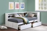 Galen White Twin Bookcase Corner Bed With Storage Boxes - Ornate Home