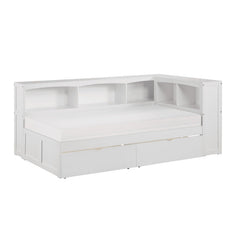 Galen White Twin Bookcase Corner Bed With Storage Boxes - Ornate Home