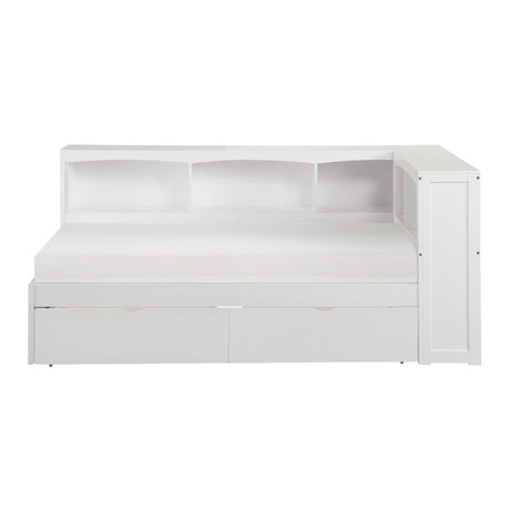 Galen White Twin Bookcase Corner Bed With Storage Boxes - Ornate Home