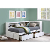 Galen White Twin Bookcase Corner Bed With Storage Boxes - Ornate Home