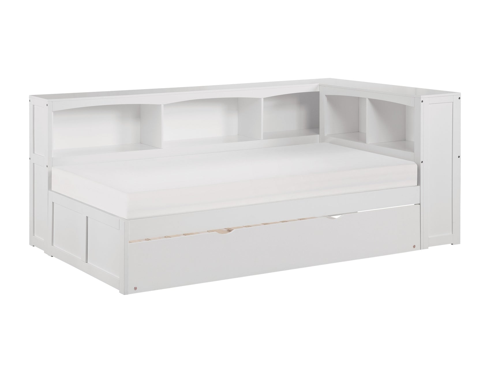 Galen White Twin Bookcase Corner Bed with Trundle - Ornate Home