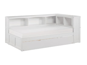Galen White Twin Bookcase Corner Bed with Trundle - Ornate Home