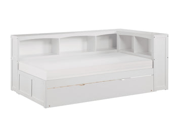 Galen White Twin Bookcase Corner Bed with Trundle - Ornate Home