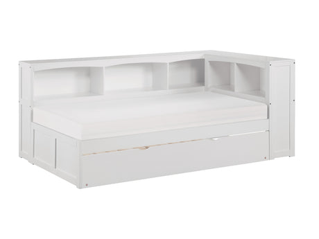 Galen White Twin Bookcase Corner Bed with Trundle - Ornate Home