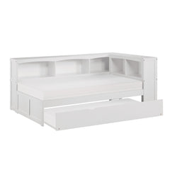 Galen White Twin Bookcase Corner Bed with Trundle - Ornate Home