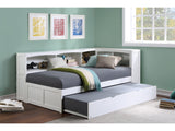 Galen White Twin Bookcase Corner Bed with Trundle - Ornate Home