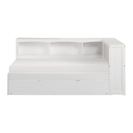 Galen White Twin Bookcase Corner Bed with Trundle - Ornate Home