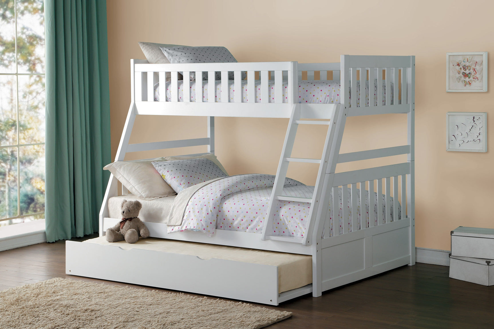 Galen White Twin/Full Bunk Bed with Twin Trundle - Ornate Home