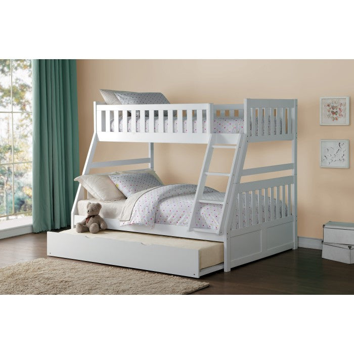 Galen White Twin/Full Bunk Bed with Twin Trundle - Ornate Home