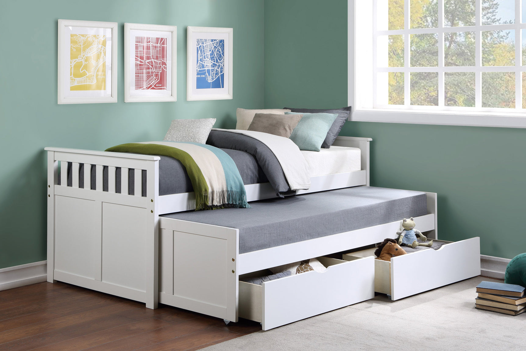 Galen White Twin/Twin Bed with Storage Boxes - Ornate Home