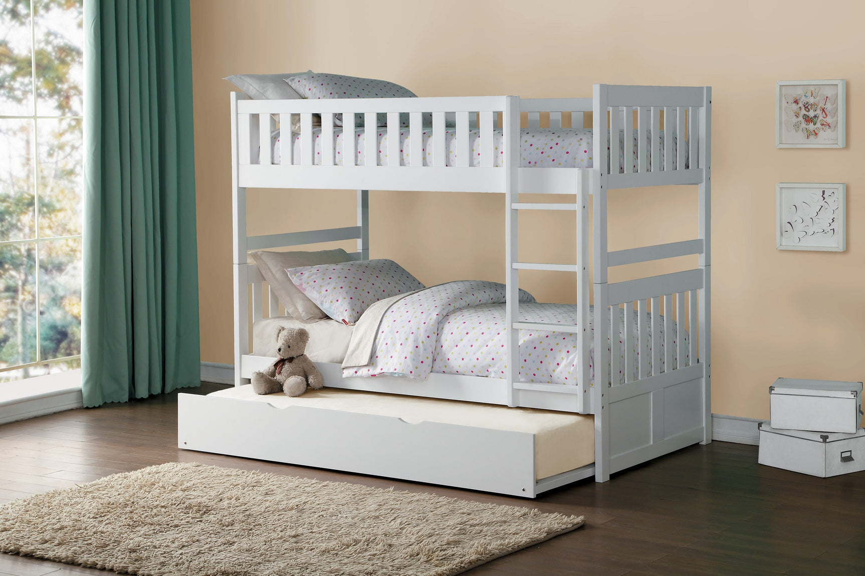 Galen White Twin/Twin Bunk Bed with Twin Trundle - Ornate Home