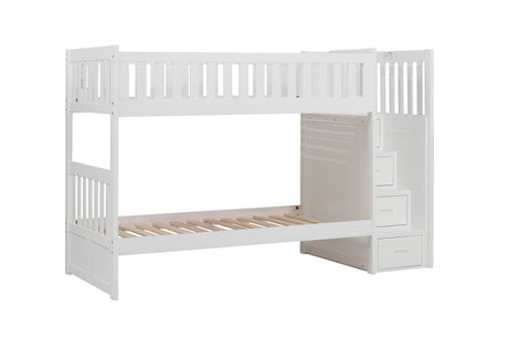 Galen White Twin/Twin Step Bunk Bed - Ornate Home