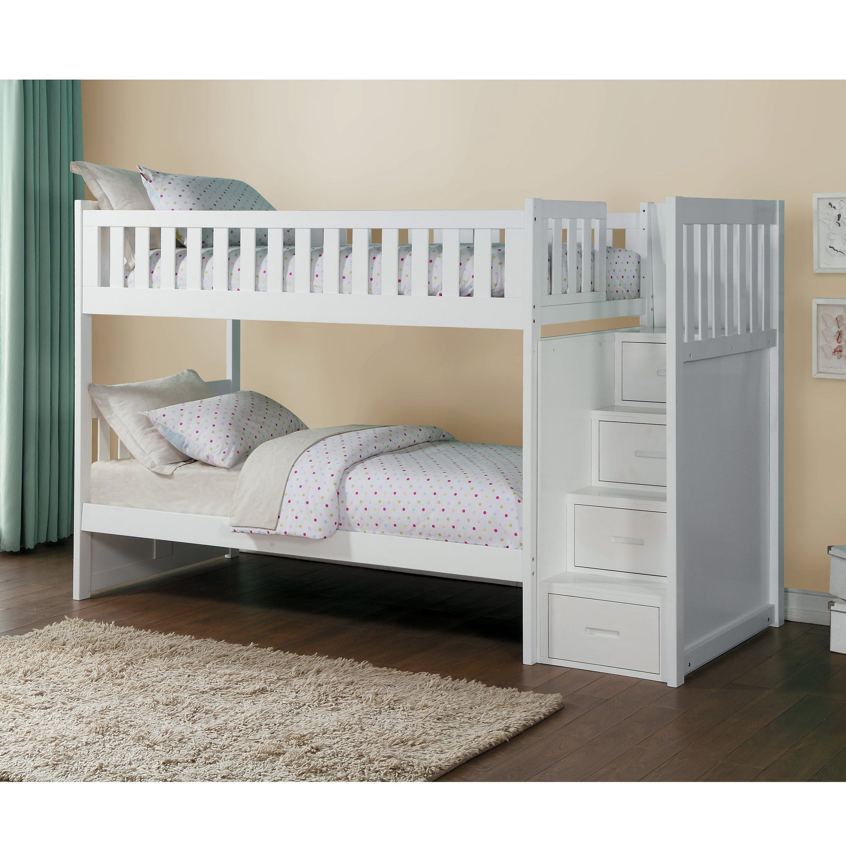 Galen White Twin/Twin Step Bunk Bed - Ornate Home