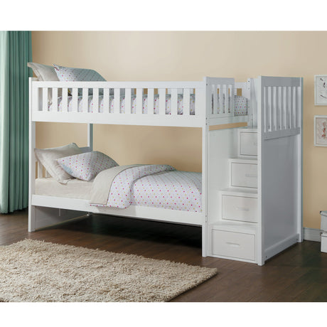 Galen White Twin/Twin Step Bunk Bed - Ornate Home
