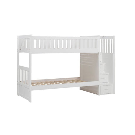 Galen White Twin/Twin Step Bunk Bed - Ornate Home
