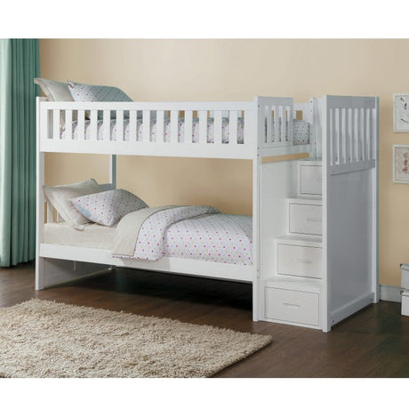 Galen White Twin/Twin Step Bunk Bed - Ornate Home