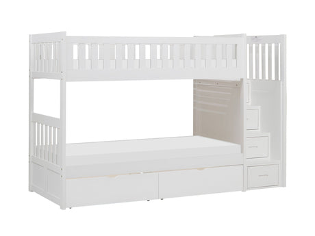 Galen White Twin/Twin Step Bunk Bed With Storage Boxes - Ornate Home
