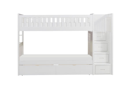 Galen White Twin/Twin Step Bunk Bed With Storage Boxes - Ornate Home