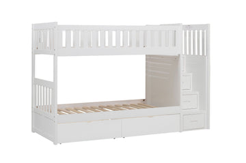 Galen White Twin/Twin Step Bunk Bed With Storage Boxes - Ornate Home