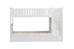 Galen White Twin/Twin Step Bunk Bed With Storage Boxes - Ornate Home