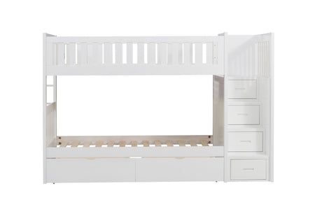 Galen White Twin/Twin Step Bunk Bed With Storage Boxes - Ornate Home