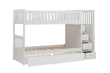 Galen White Twin/Twin Step Bunk Bed With Storage Boxes - Ornate Home