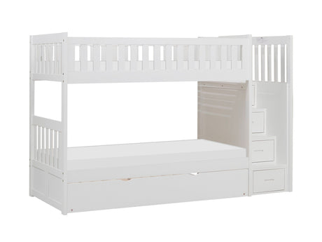 Galen White Twin/Twin Step Bunk Bed with Twin Trundle - Ornate Home