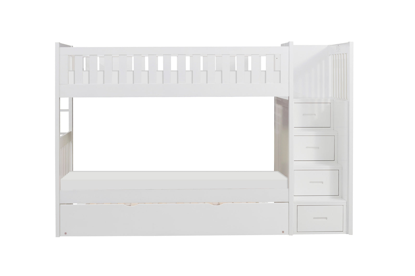 Galen White Twin/Twin Step Bunk Bed with Twin Trundle - Ornate Home
