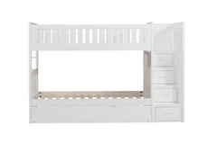 Galen White Twin/Twin Step Bunk Bed with Twin Trundle - Ornate Home