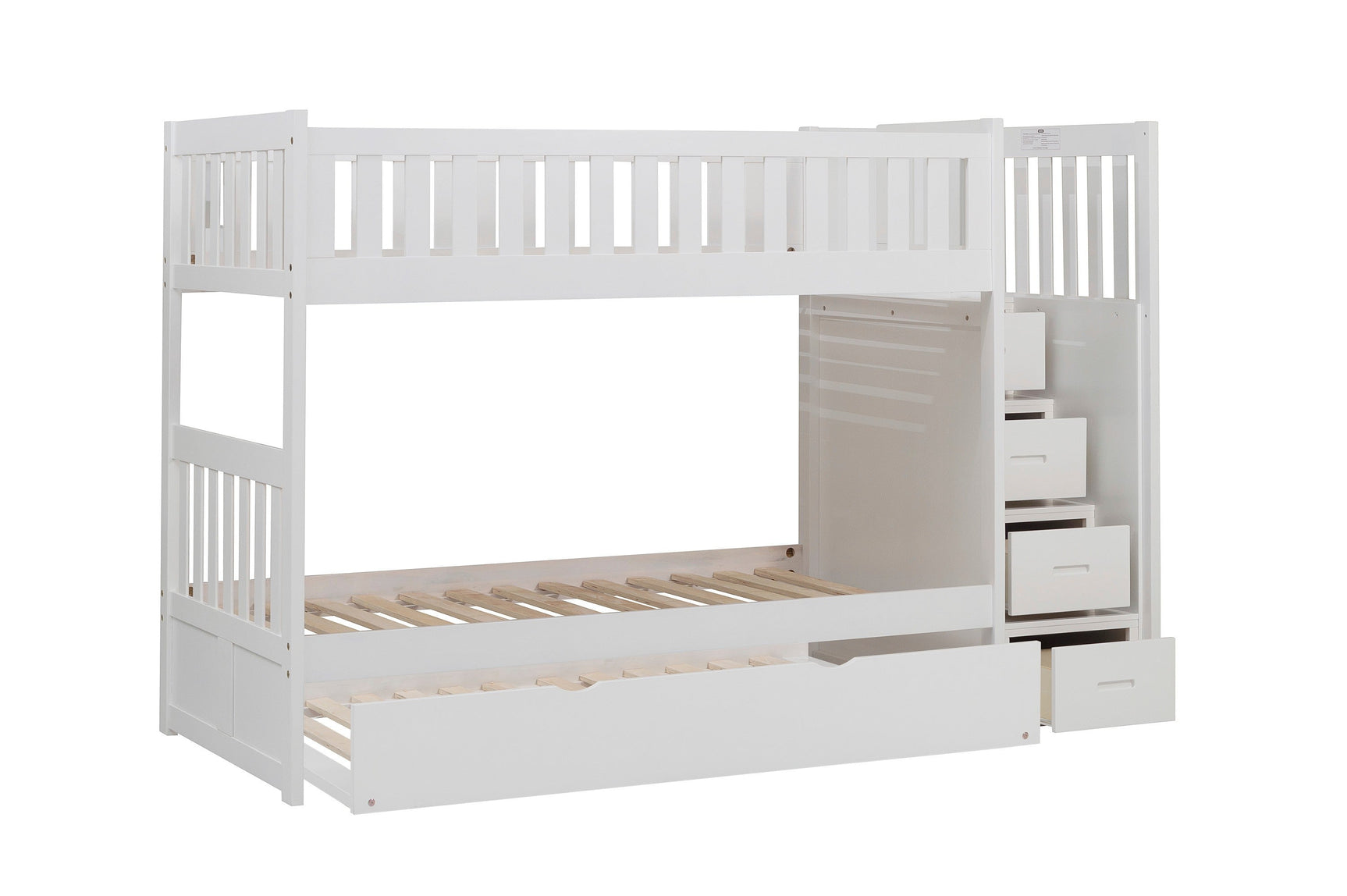 Galen White Twin/Twin Step Bunk Bed with Twin Trundle - Ornate Home